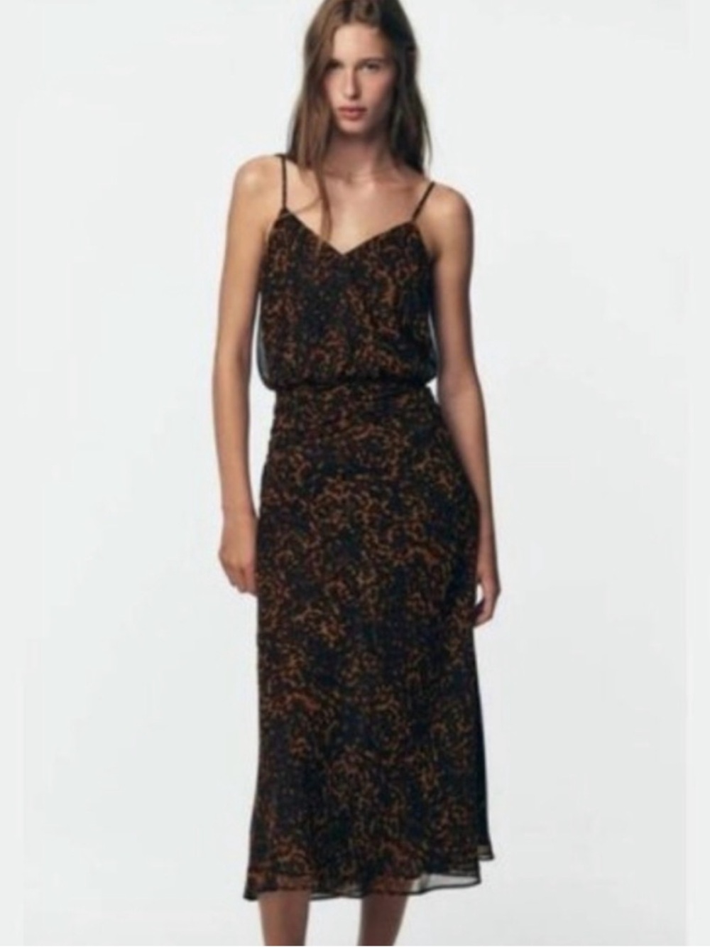 Zara Leopard-Print Spaghetti Strap Maxi Dress - Brown & Black
